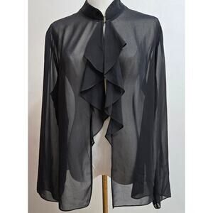 Alex Evenings Vintage 90s Sheer Chiffon Ruffle Open Front Blouse XL Whimsigoth